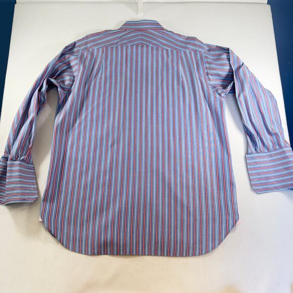 Pink Thomas Pink Prestige Button Shirt Men 17.5 35.5 FRENCH CUFF Blue Red Stripe - Picture 5 of 13